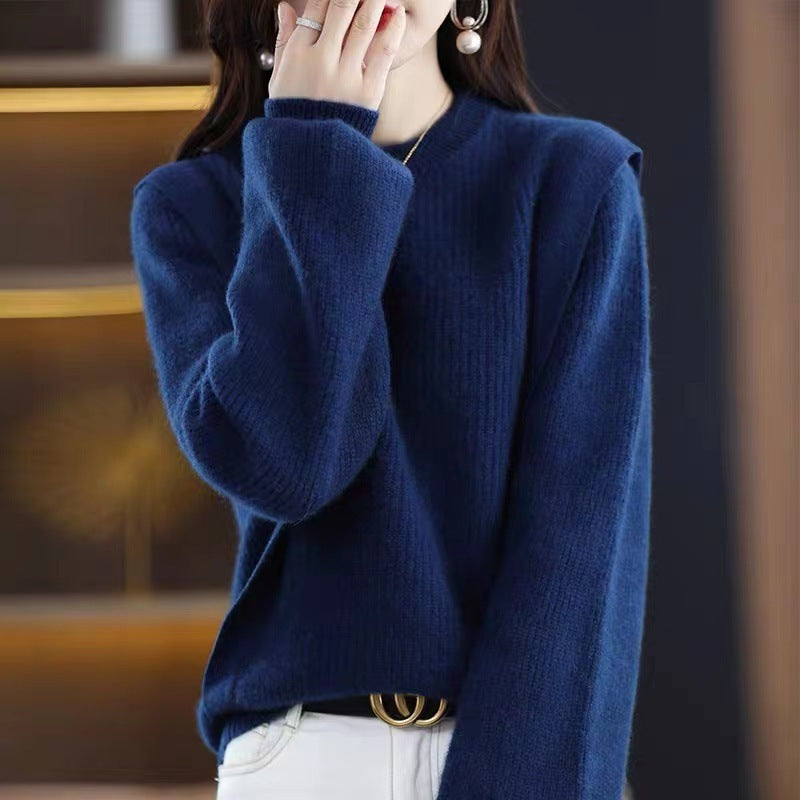 Damen Strickpullover Lässig Rippenmuster Weite Ärmel Beige