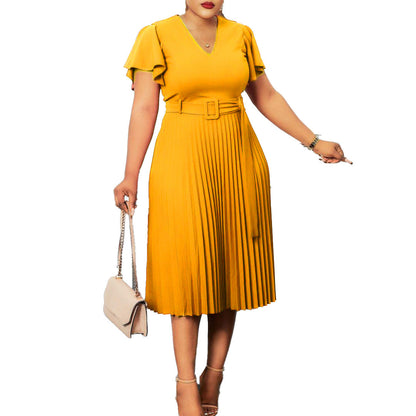 Damen Plissee-Kleid mit Taillengürtel Elegant