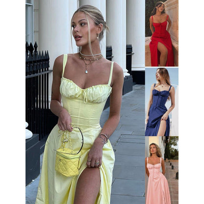 Damen Maxikleid Schulterfrei Rüschendetail Romantisch - Eveloria