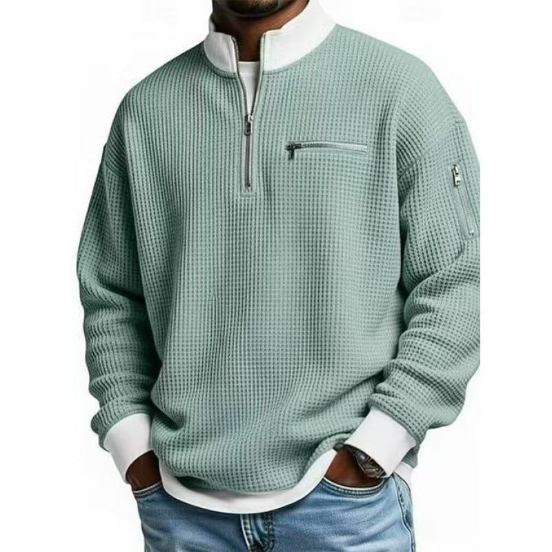 Herren Sweatshirt Hochkragen Reißverschluss Grau Eveloria