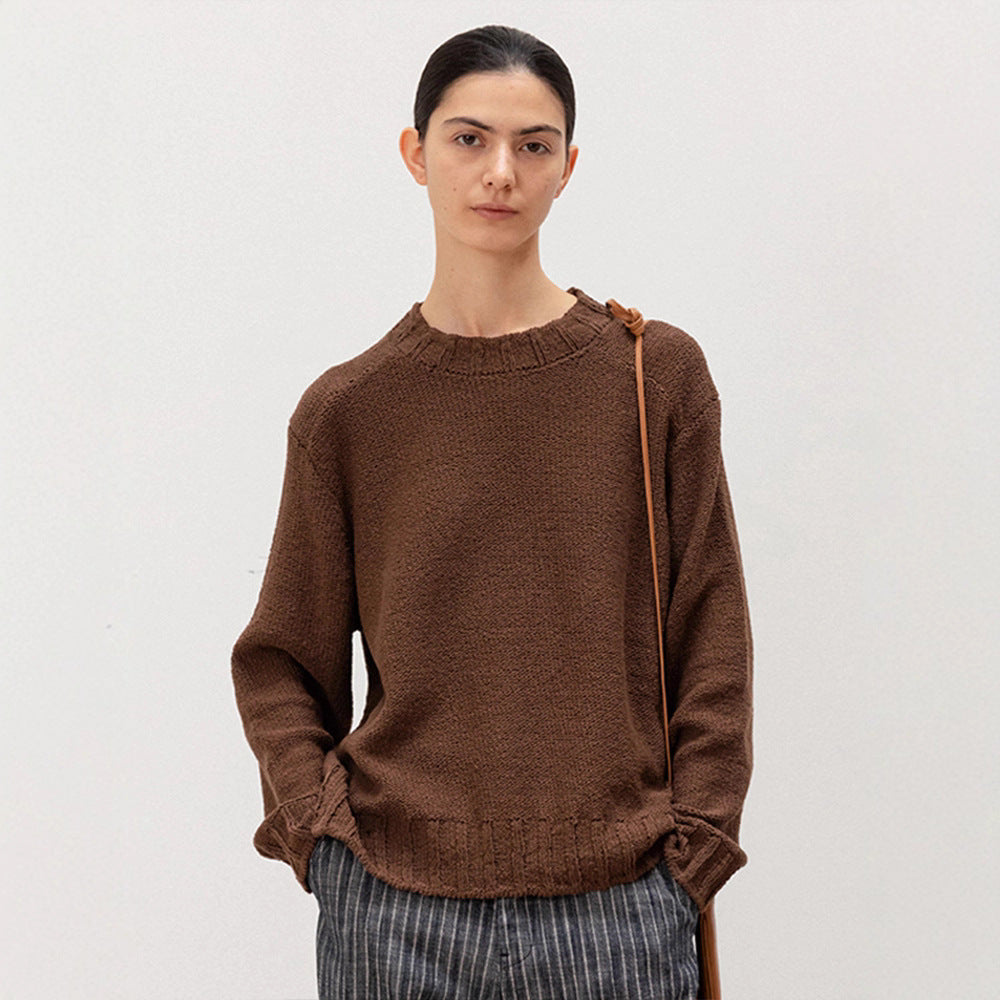 Damen Strickpullover Weites Design Elastischer Saum Beige - Eveloria
