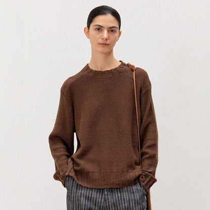 Damen Strickpullover Weites Design Elastischer Saum Beige - Eveloria