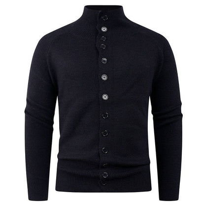 Herren Strickcardigan Stehkragen Knopfverschluss Grau