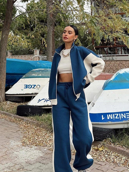 Damen Sportset Hochgeschlossener Kragen Weites Hosenbein Eveloria