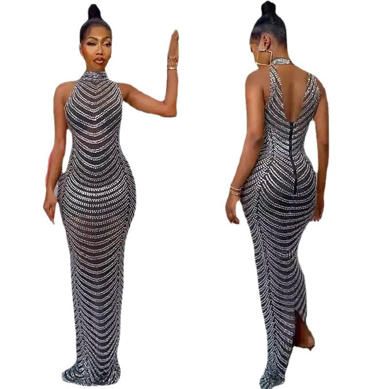 Damen Maxikleid Pailletten Figurbetont
