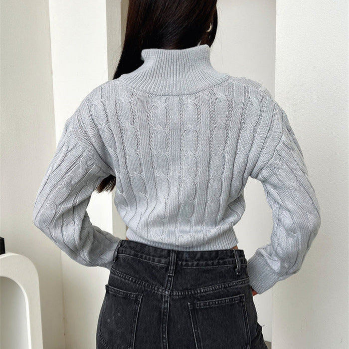 Damen Cropped Pullover mit Reißverschluss und Strickdetails Eveloria