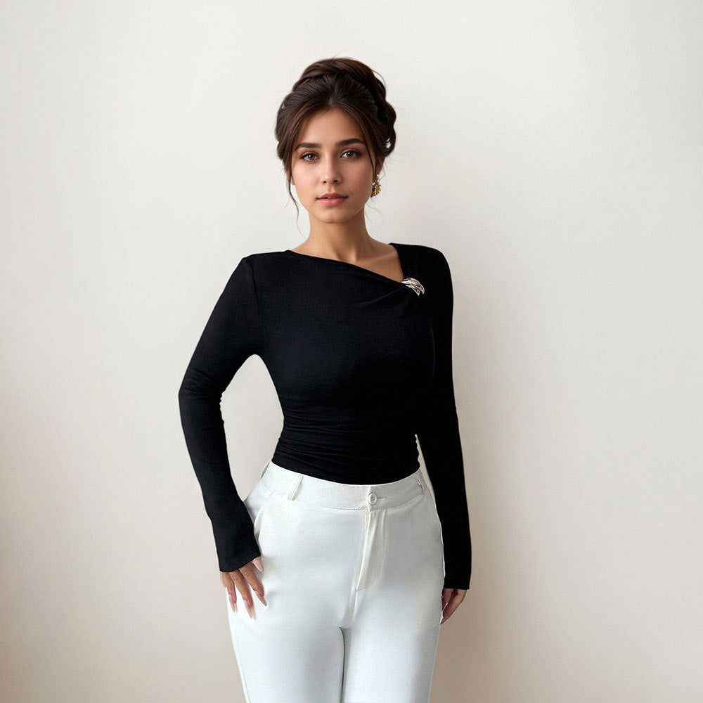 Damen Langarmtop Figurbetont mit Twist-Detail dunkelblau Eveloria