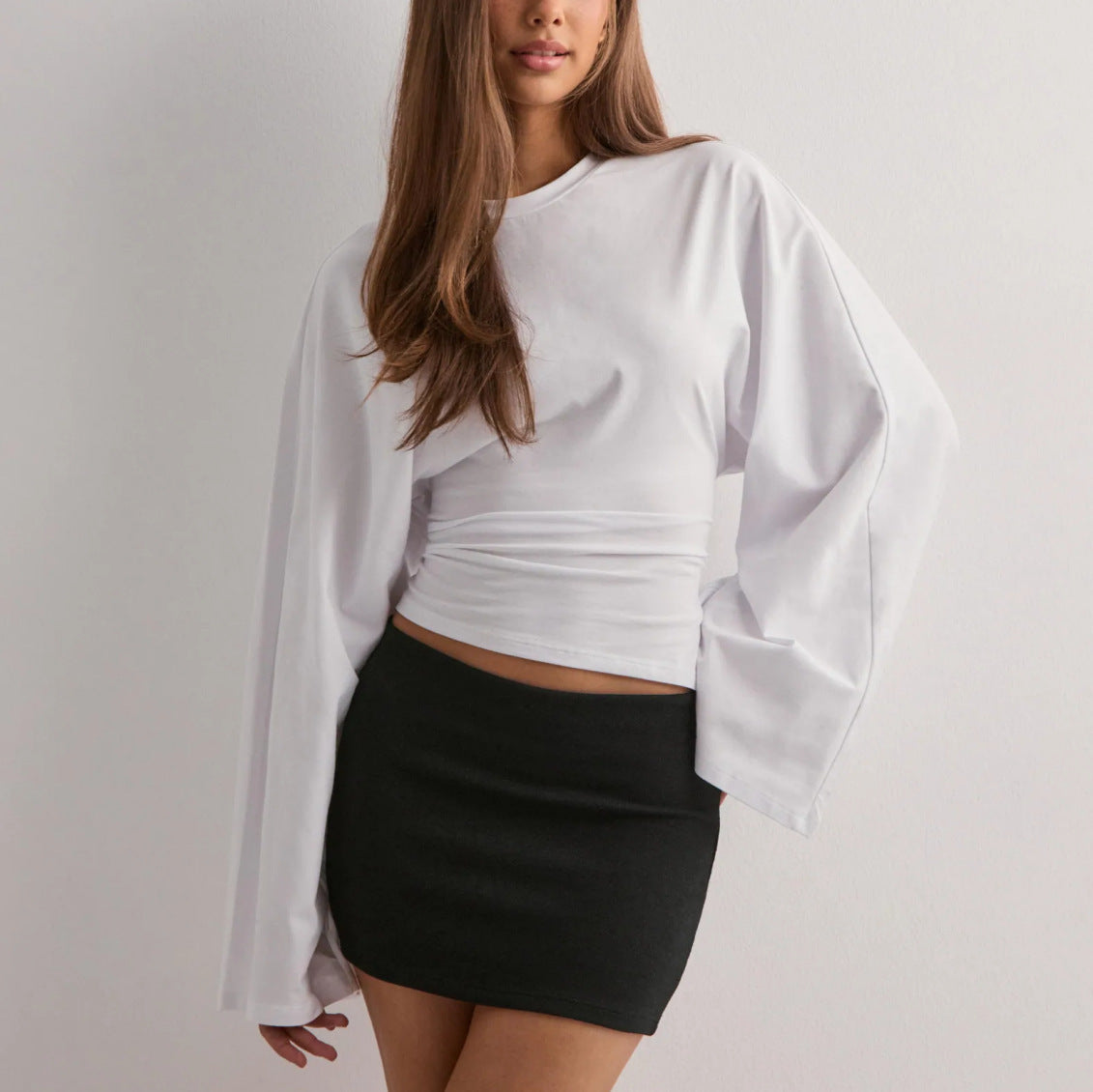 Damen Cropped Langarmshirt Weit Ärmel Eveloria