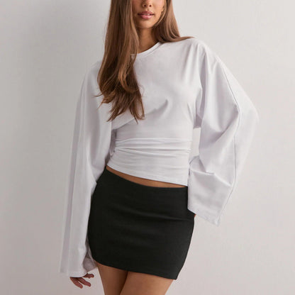 Damen Cropped Langarmshirt Weit Ärmel Eveloria