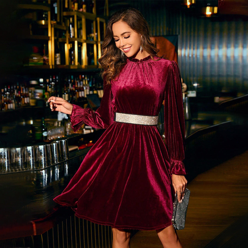 Damen Abendkleid Langärmlig Elastischer Bund Eveloria - Eveloria