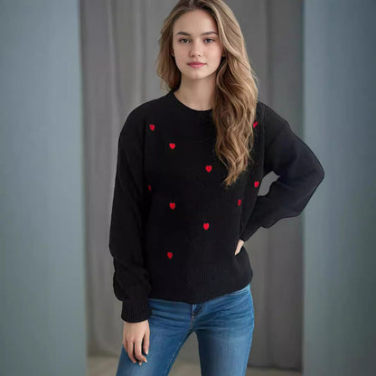 Damen Pullover Herzmotiv Lässig Eveloria
