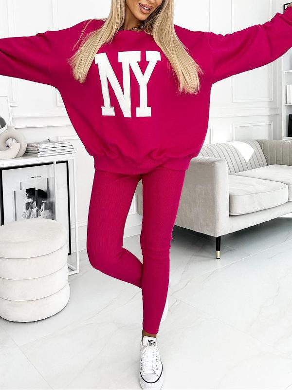 Damen Oversized Pullover mit floralem Logo und passender Leggings