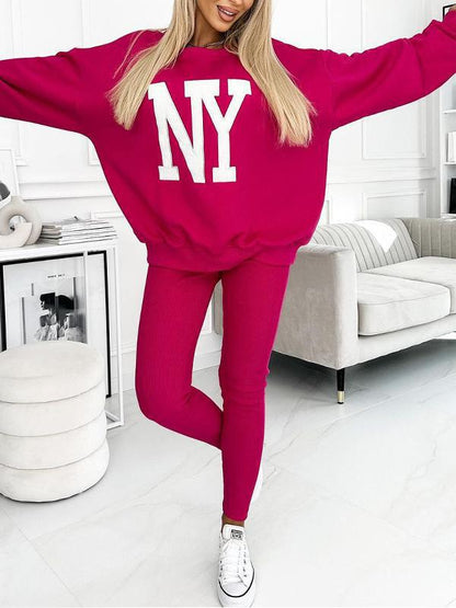 Damen Oversized Pullover mit floralem Logo und passender Leggings