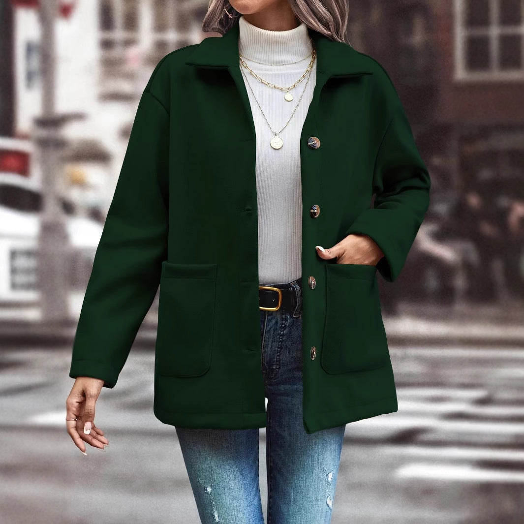 Damen Oversized-Jacke Knopfdetails Praktische Taschen Schwarz Eveloria - Eveloria