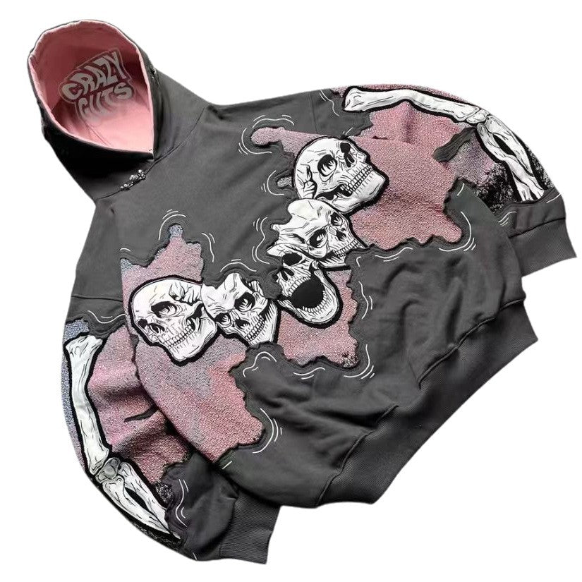 Damen Kapuzenpullover Totenkopf-Print Eveloria