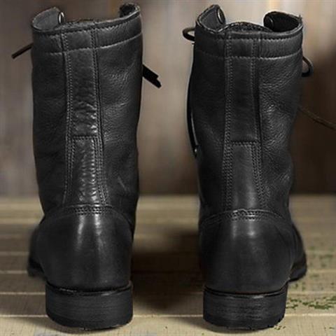Eveloria Damen Schnürstiefel Leder Runde Zehe Robust Mittelhohes
