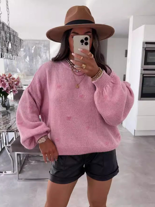 Damen Strickpullover Weitem Schnitt Herzmotiv Kuschelig