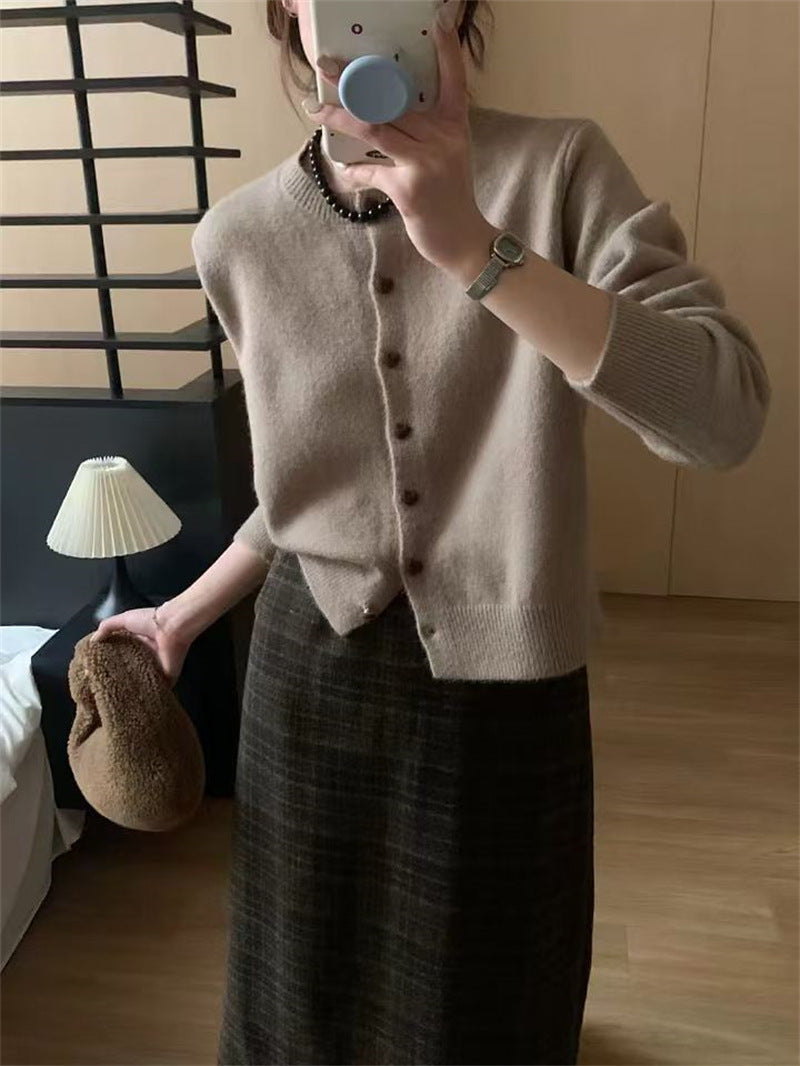 Damen Strickcardigan Weich Rippstruktur Knöpfe Anthrazit