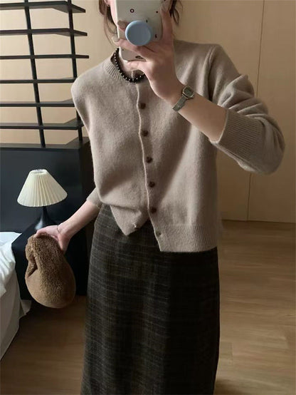 Damen Strickcardigan Weich Rippstruktur Knöpfe Anthrazit