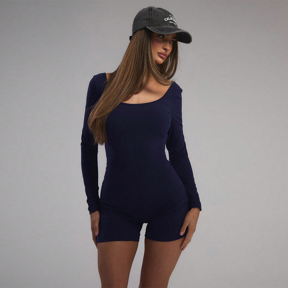 Damen Langarm-Bodysuit Figurbetont U-Ausschnitt Eveloria - Eveloria