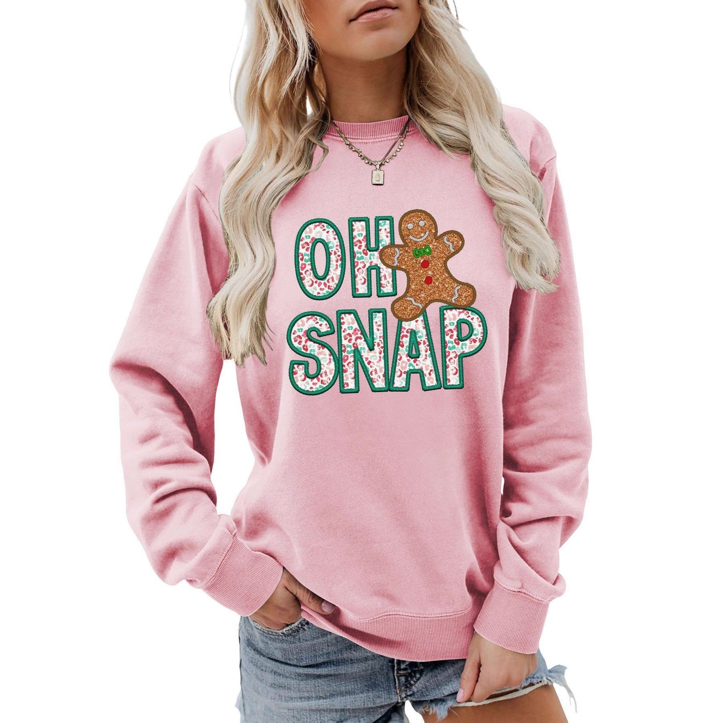 Damen Sweatshirt Lebkuchenmann Motiv Funckelnder Schriftzug Grau