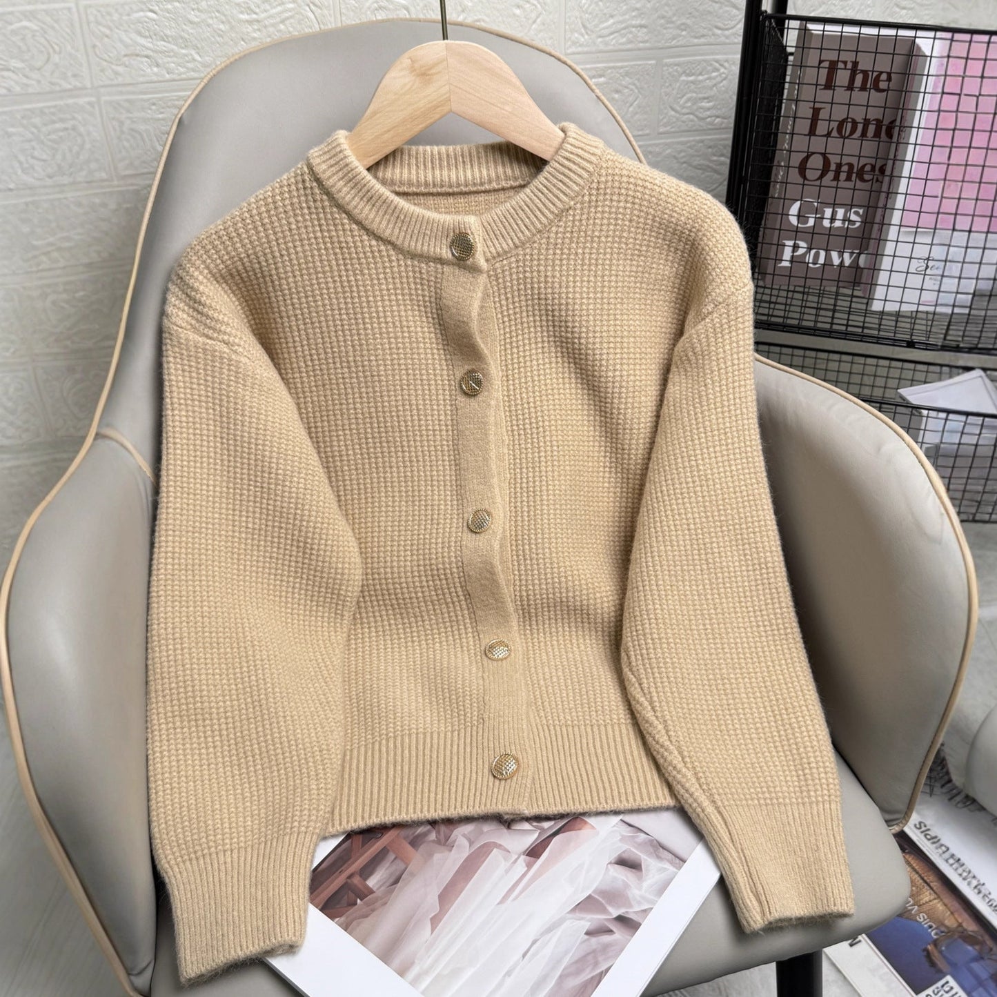 Damen Strickjacke Knöpfe Modernes Muster Eveloria