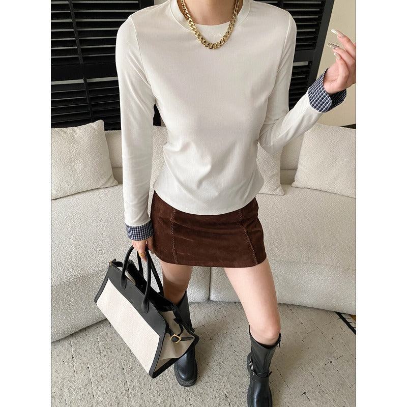 Damen Langarmshirt Feine Rippstruktur Modisches Detail Weiße Farbe - Eveloria