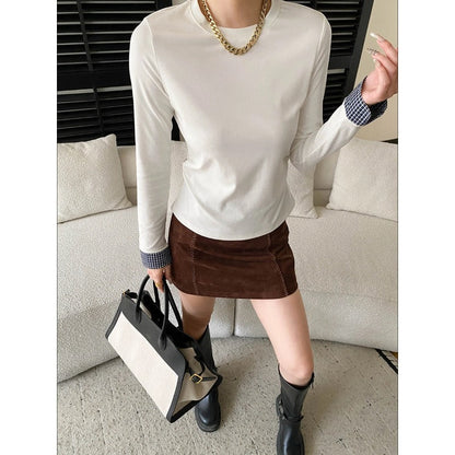 Damen Langarmshirt Feine Rippstruktur Modisches Detail Weiße Farbe - Eveloria