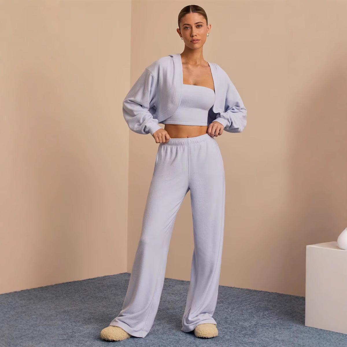 Damen Crop- und weite Hose Eveloria Baumwolle Beige
