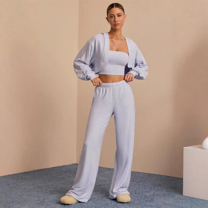 Damen Crop- und weite Hose Eveloria Baumwolle Beige