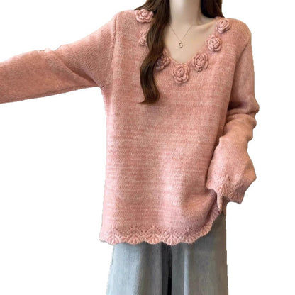 Damen Strickpullover Groß Floral Eveloria