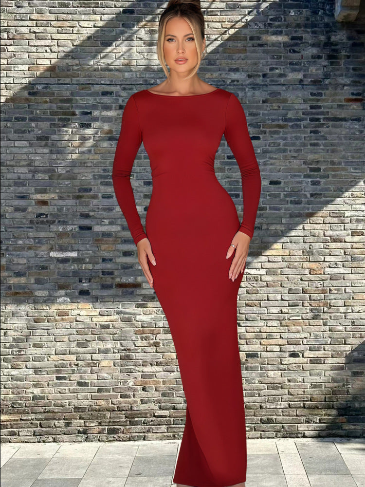 Damen Maxikleid Langarm Elegantem Ausschnitt Eveloria