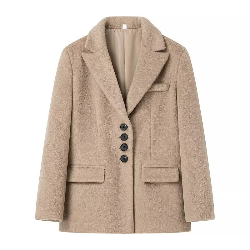 Damen Teddyblazer Elegante Knopfleiste Eveloria