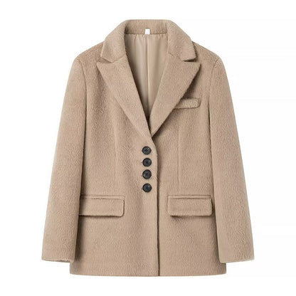 Damen Teddyblazer Elegante Knopfleiste Eveloria