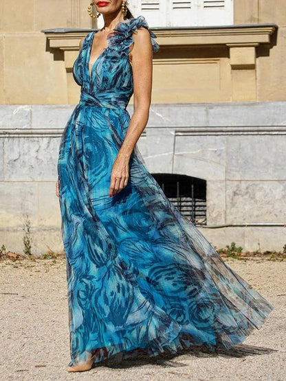 Damen Maxikleid Leichtes Chiffon Mit Spitzenrändern