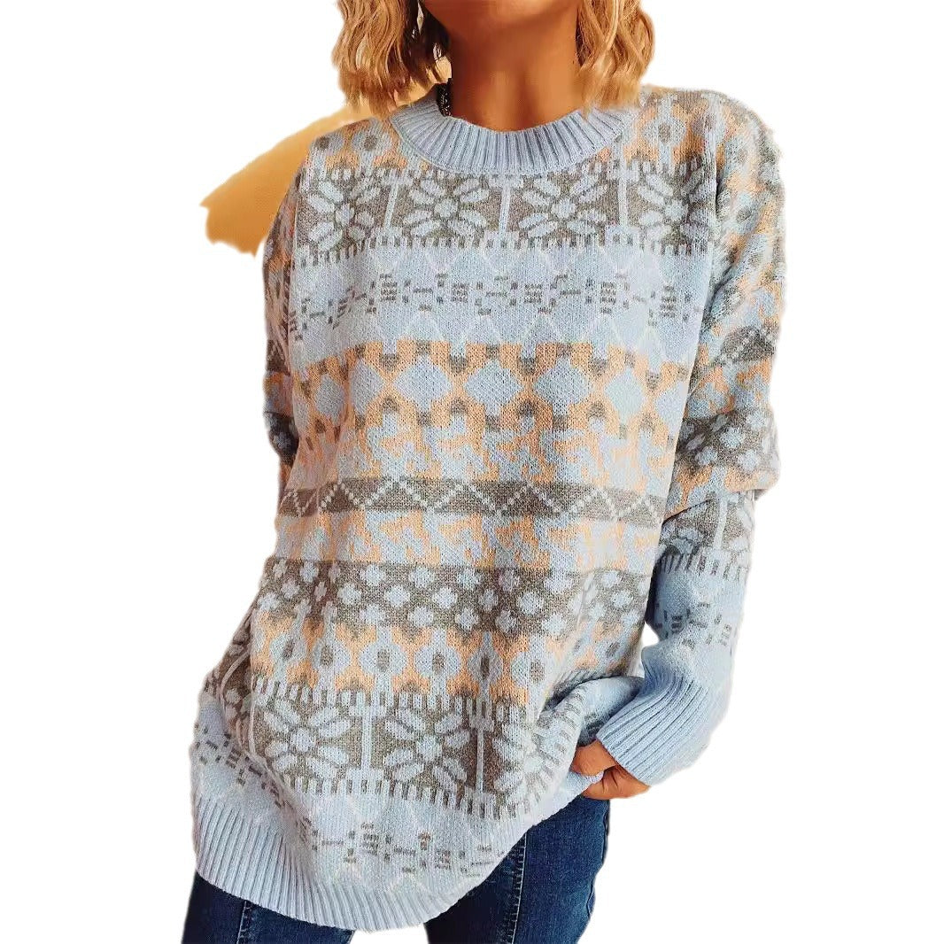 Damen Pullover Norweger Muster Lässig Bequem Eveloria
