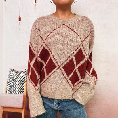 Damen Strickpullover Karomuster Eveloria - Eveloria