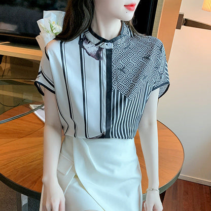 Damen Bluse Grafisches Muster Elegante Details Bluse Eveloria