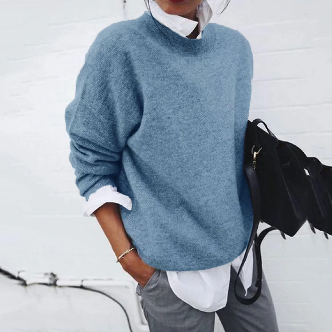 Damen Rundhalspullover Strickmischung Kuschelig Grau