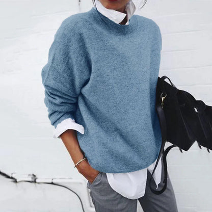 Damen Rundhalspullover Strickmischung Kuschelig Grau
