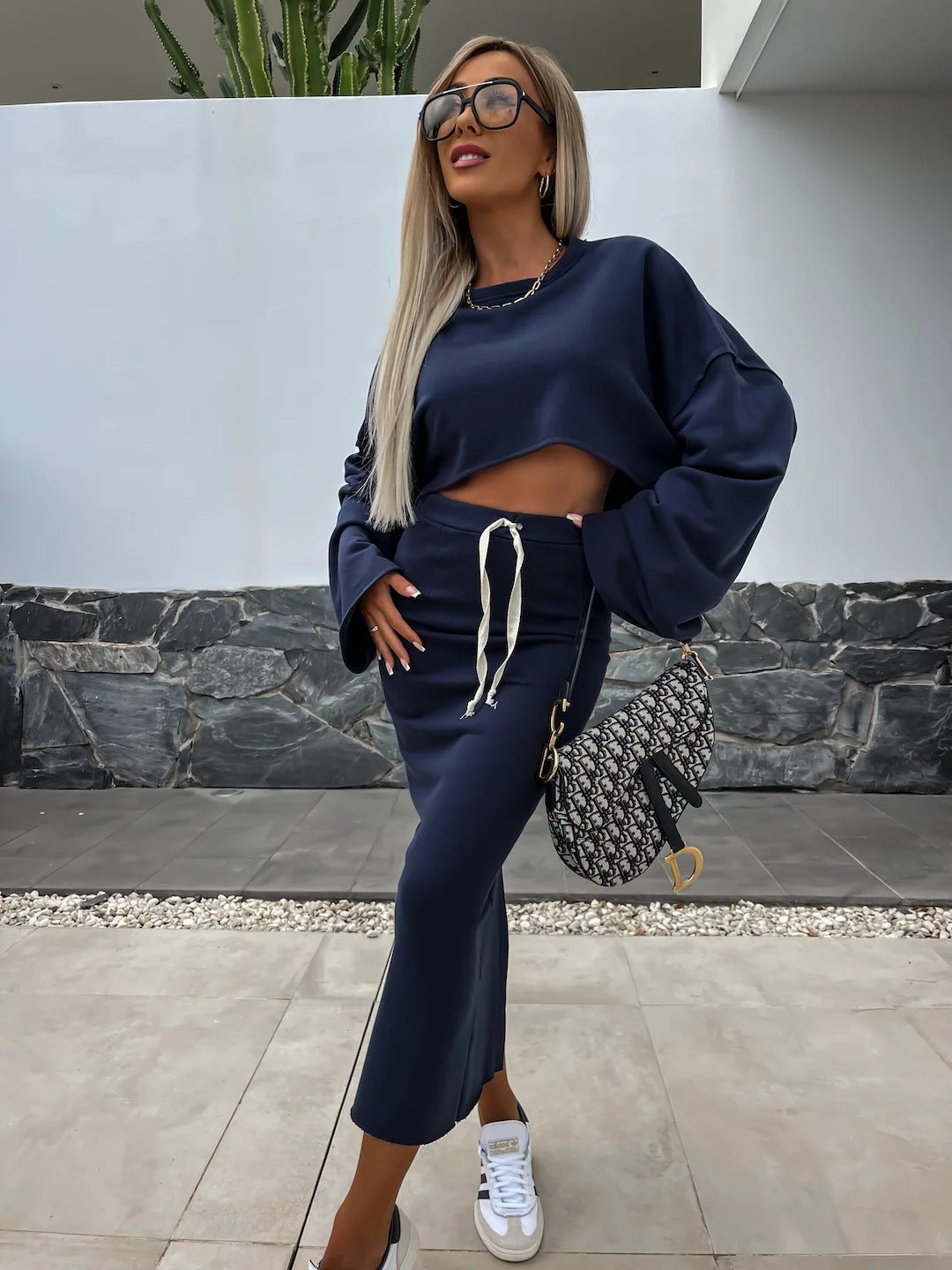 Damen Sweatshirt Set Midirock Eveloria Baumwolle
