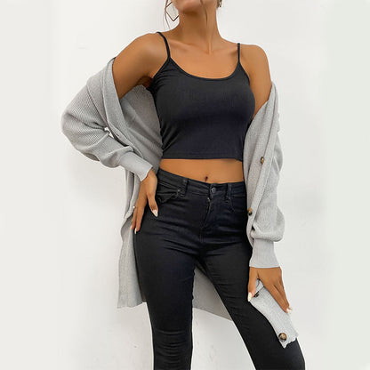 Damen Strickjacke Modernes Design Durchgehende Knopfleiste Beige