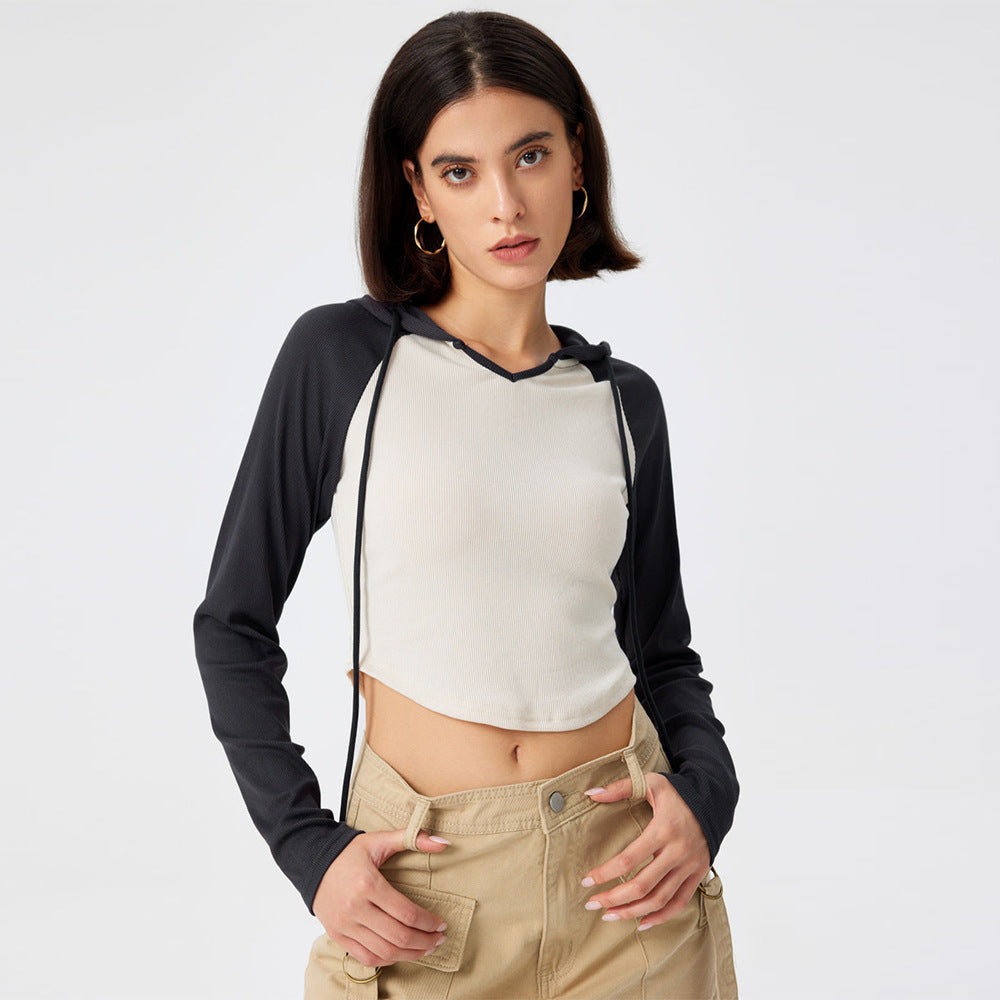 Damen Cropped Sportoberteil Kapuze Längsärmelig Eveloria - Eveloria