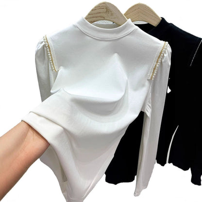 Eveloria Damen Longsleeve Oberteil mit Perlenapplikationen Elegantes