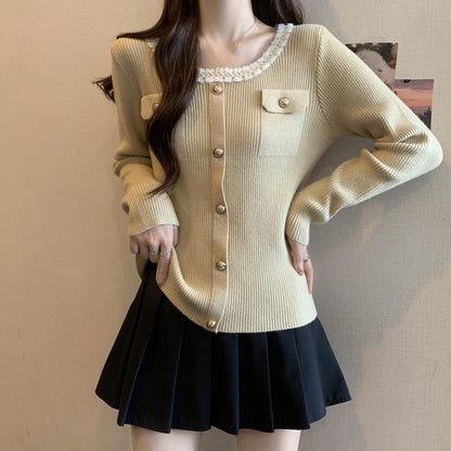 Damen Strickjacke Dekorativer Kragen Eveloria