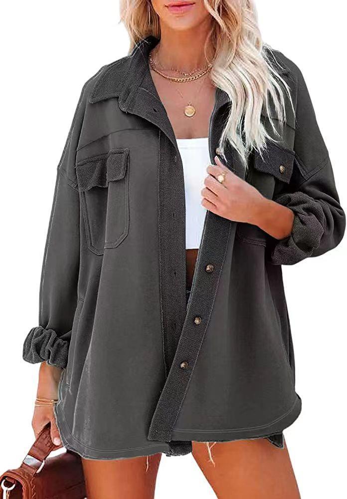 Damen Oversized-Hemdjacke aus Baumwolle mit Taschen und modernem