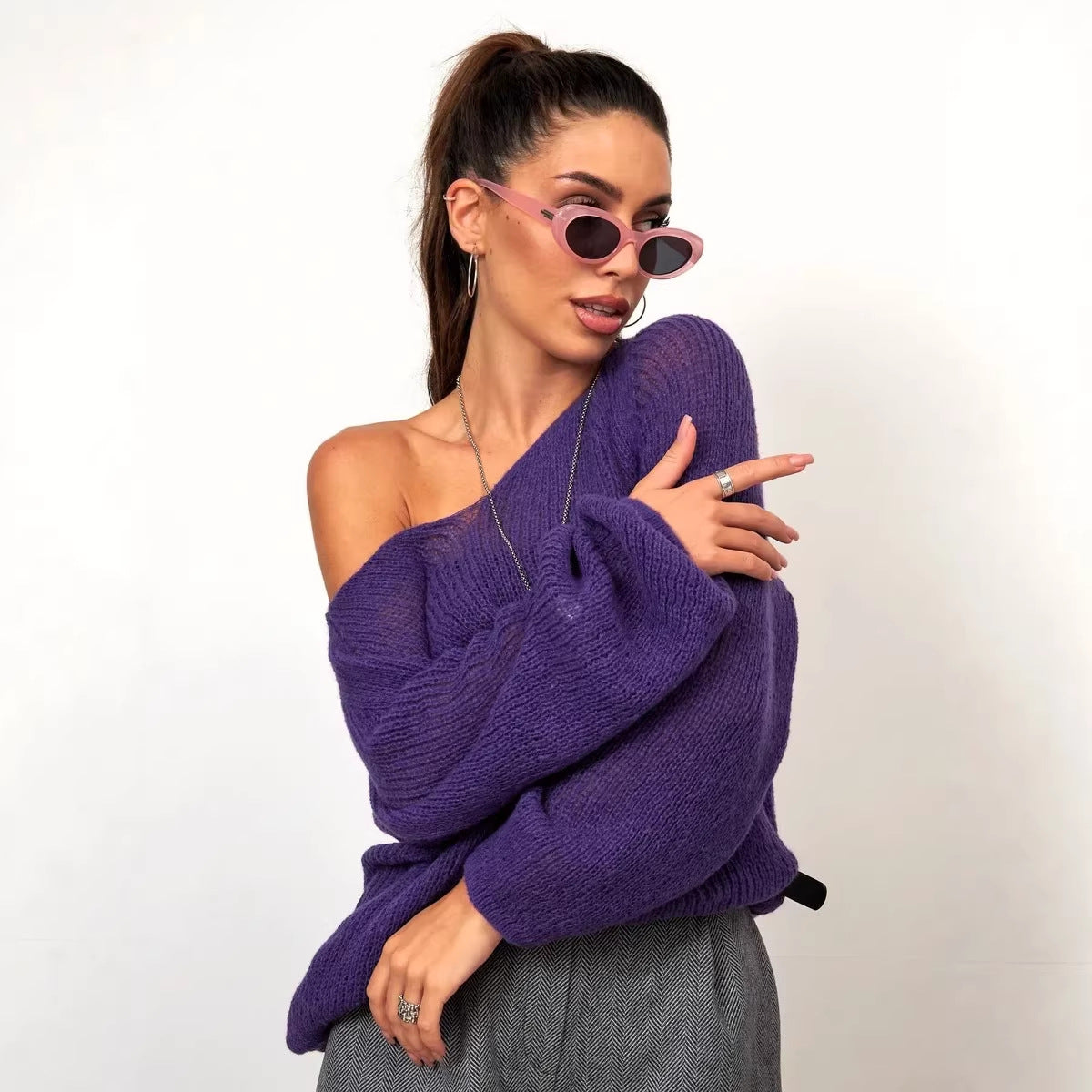 Damen Pullover Weiches Material Lässige Struktur Beige