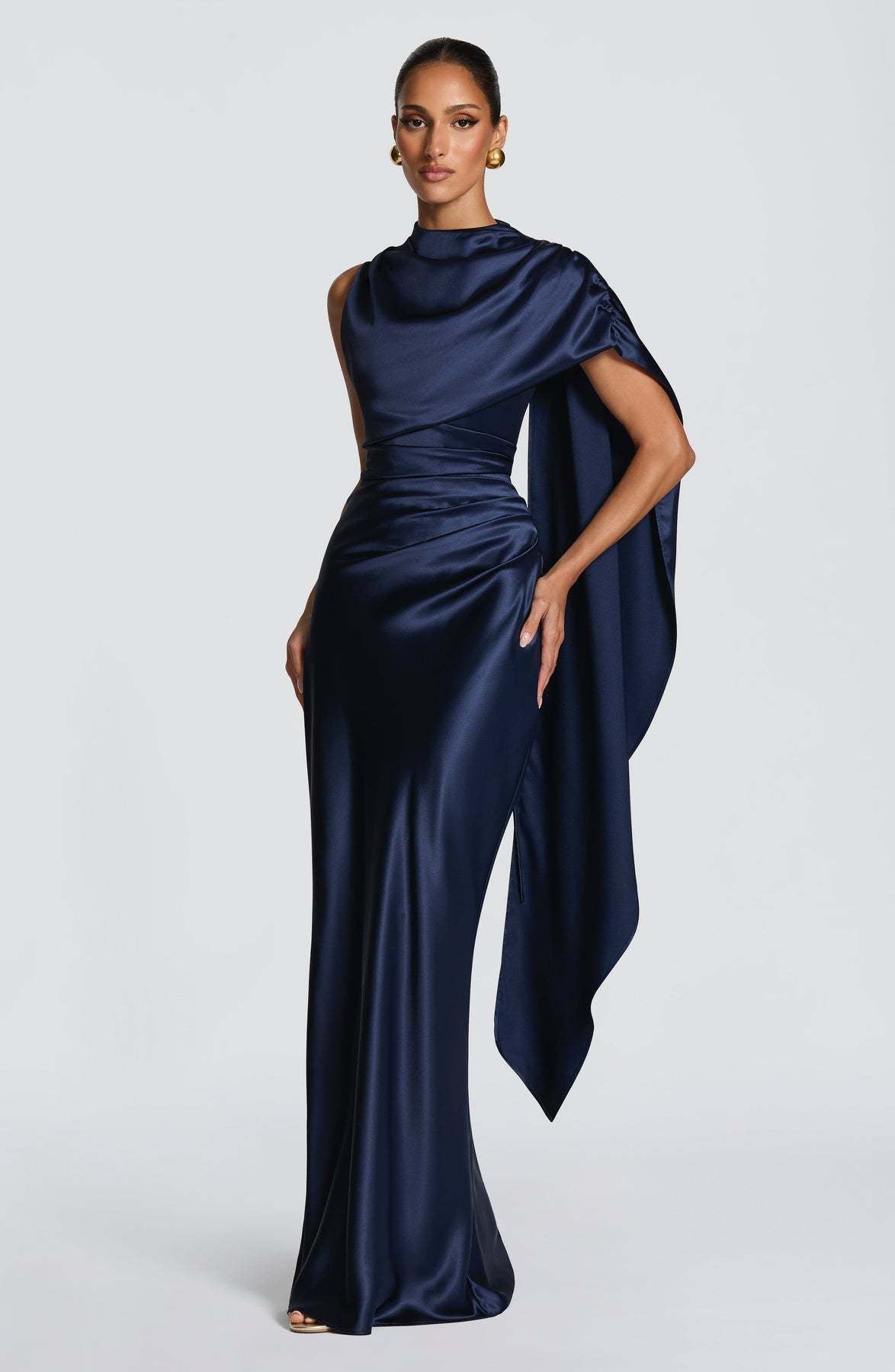 Damen Maxikleid Asymmetrisch Satin Elegant