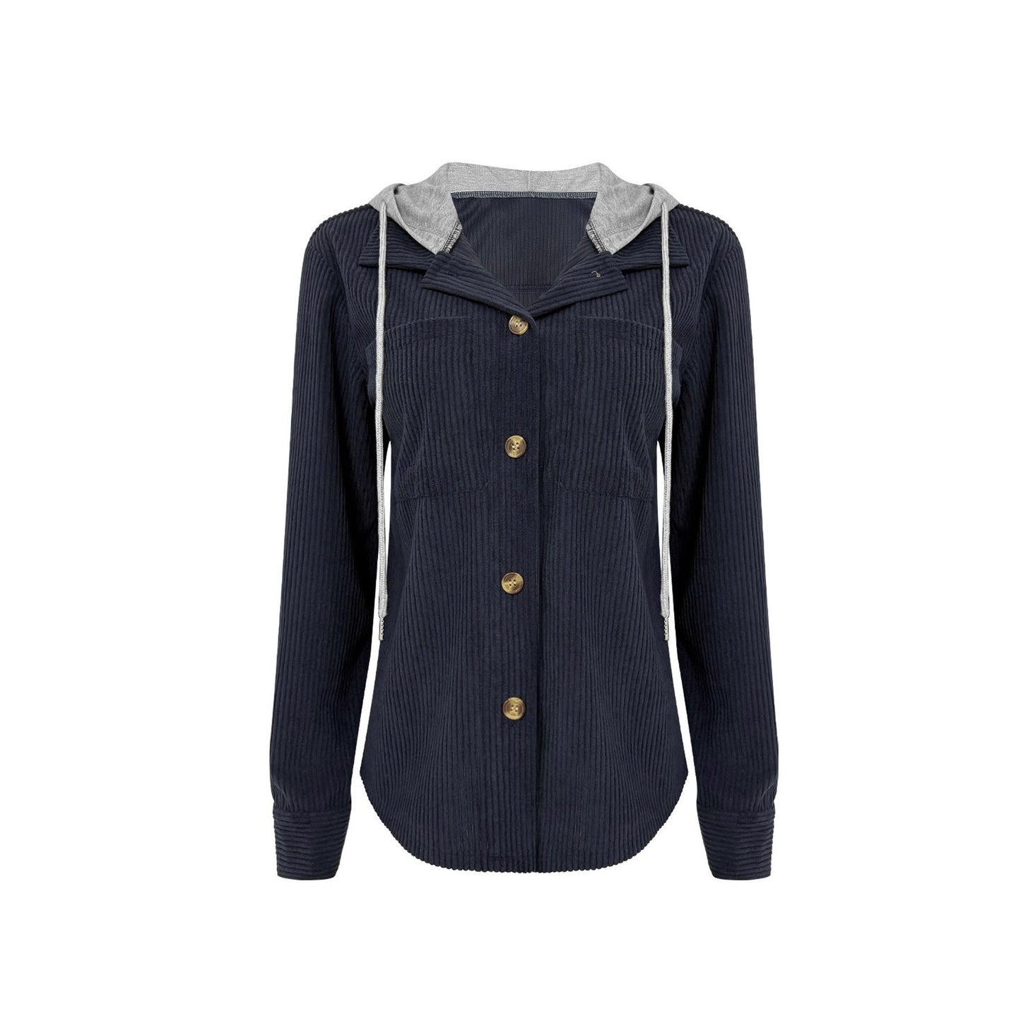 Damen Hemdjacke Gestreift Kapuze Taschen Eveloria