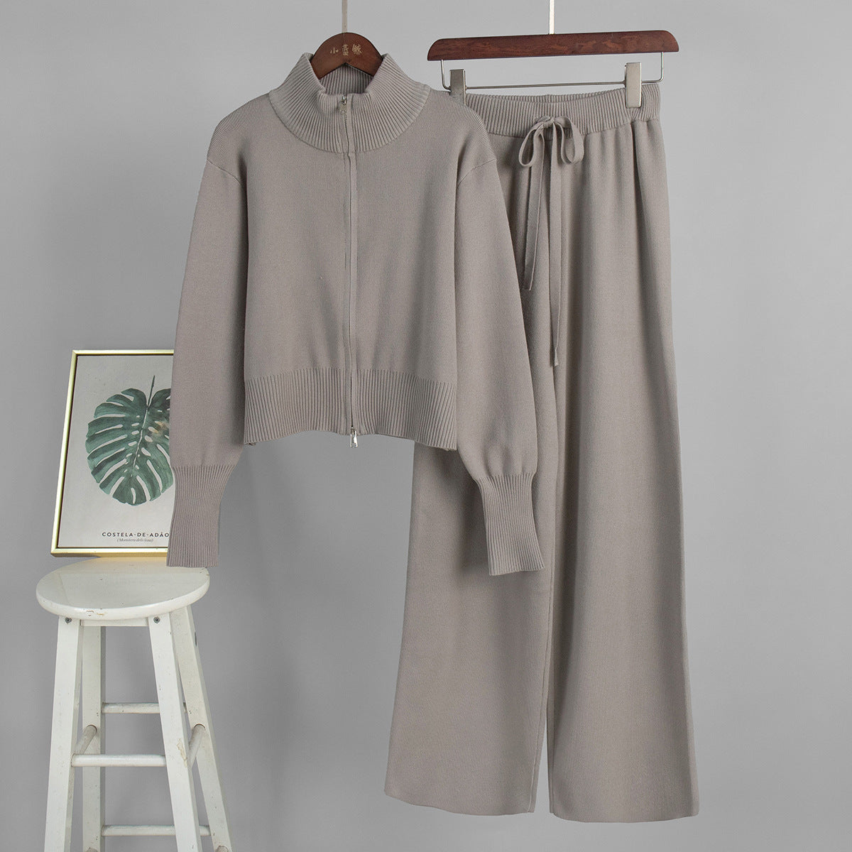 Damen Strickensemble mit Zip-Kragen und weitem Schnitt